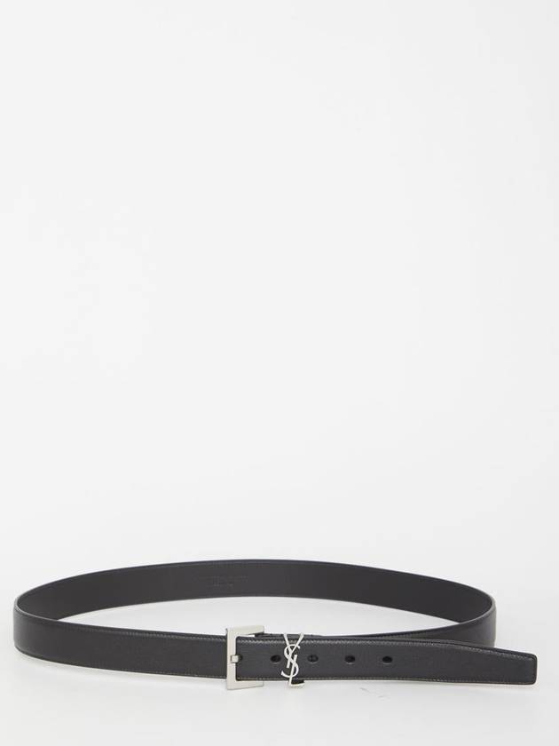 Silver Hardware Monogram Buckle Leather Belt Black - SAINT LAURENT - BALAAN 2