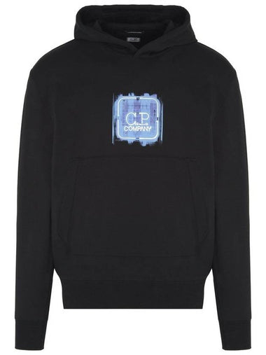 Metropolis Series Logo Print Fleece Hoodie Black - CP COMPANY - BALAAN 1