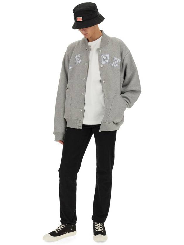 Academy Embroidered Logo Cotton Bomber Jacket Grey - KENZO - BALAAN 3