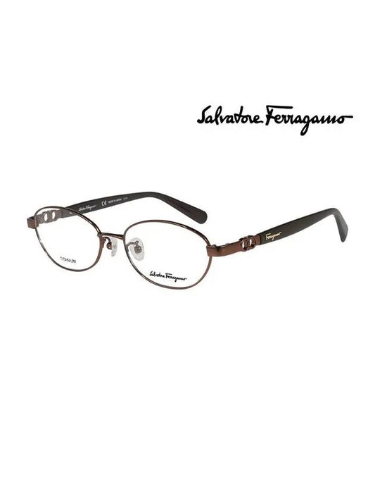 Eyewear Oval Titanium Eyeglasses Shiny Brown - SALVATORE FERRAGAMO - BALAAN 2