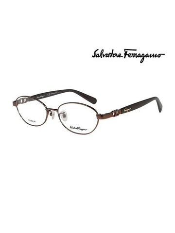 Eyewear Oval Titanium Eyeglasses Shiny Brown - SALVATORE FERRAGAMO - BALAAN 1