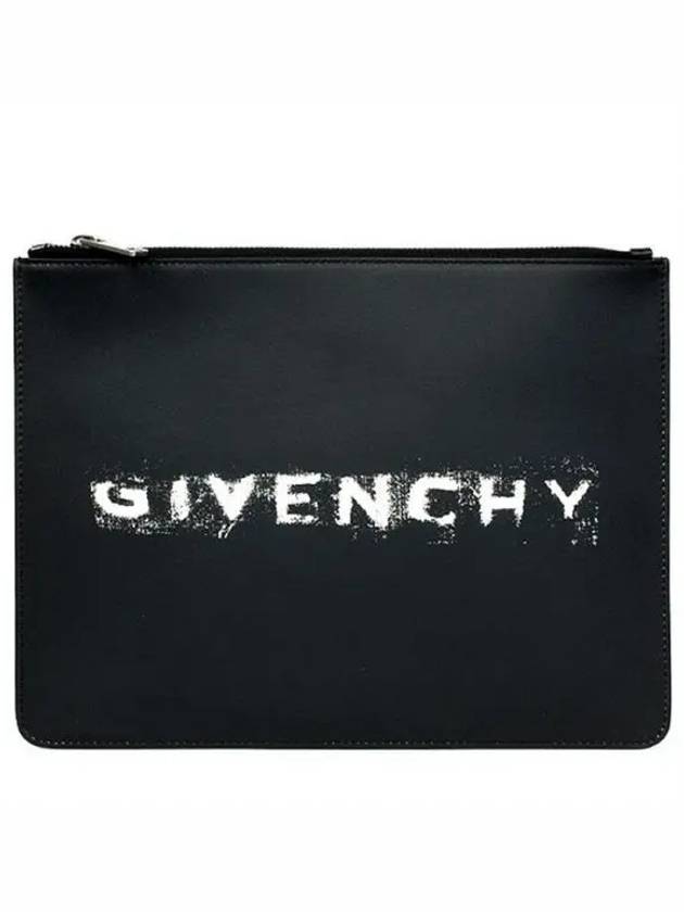 Logo Leather Clutch Bag Black - GIVENCHY - BALAAN 2