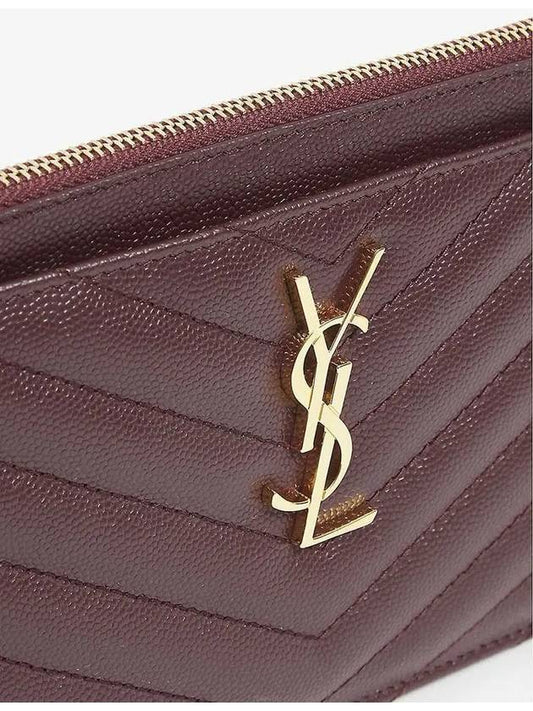 YSL Monogram Gold Tone Logo Chevron Quilted Burgundy Mini Clutch Bag - SAINT LAURENT - BALAAN 2