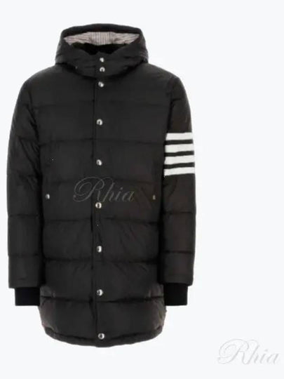 Men's 4 Bar Button Down Hooded Padding Black - THOM BROWNE - BALAAN 2