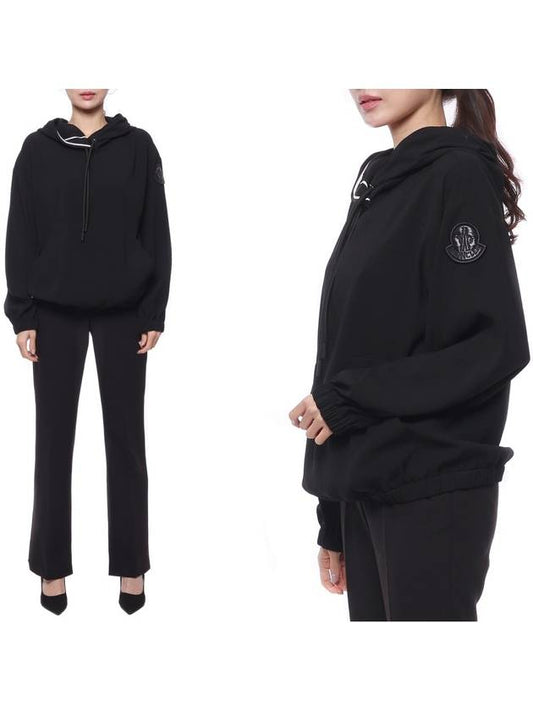 Women's Logo Patch Satin Hoodie Black - MONCLER - BALAAN 2