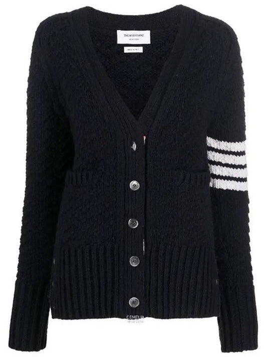 Chunky Link Merino 4 Bar VNeck Cardigan Navy - THOM BROWNE - BALAAN 2