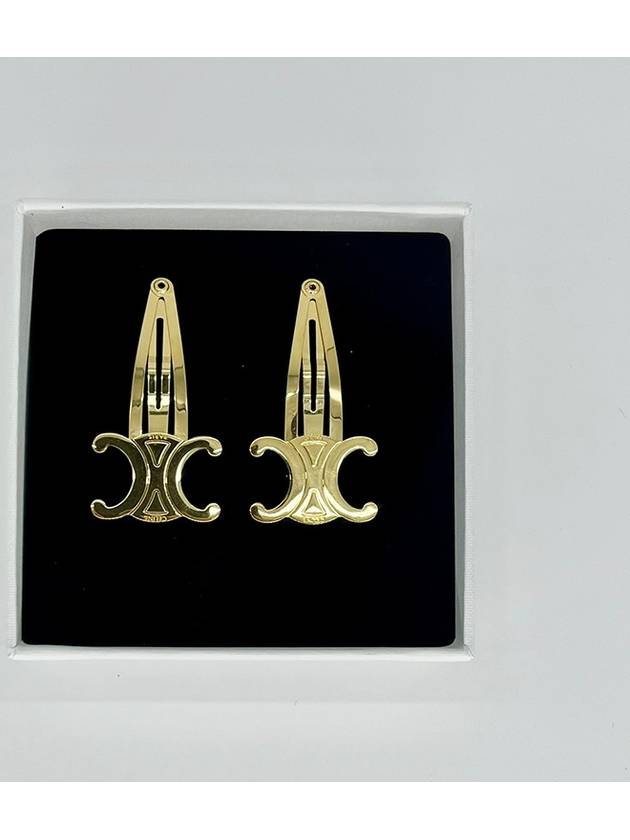 Triomphe Snap Brass Steel Hair Clip Gold Set Of 2 - CELINE - BALAAN 2