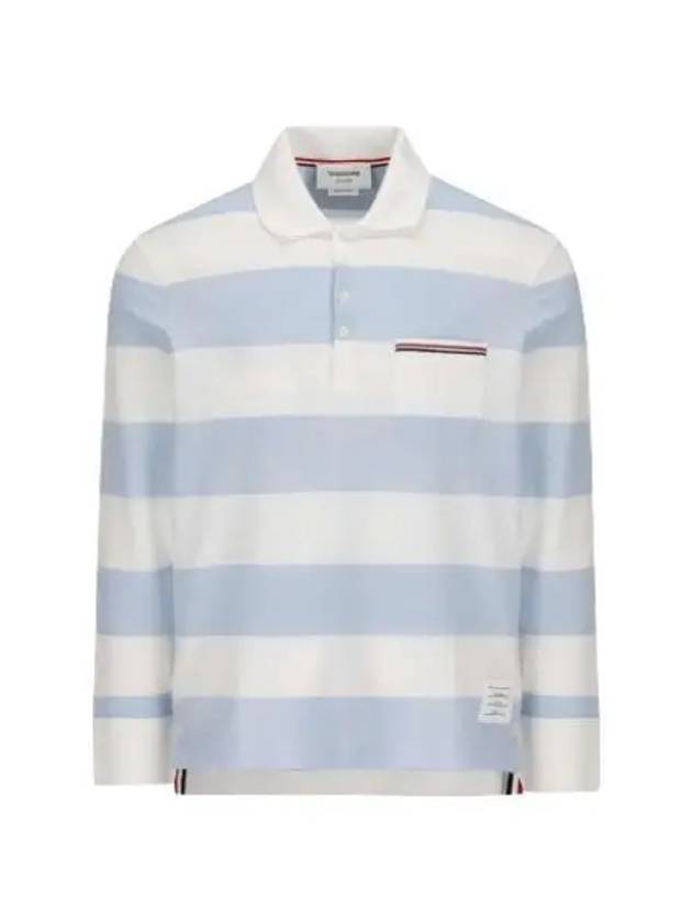 Men's Rugby Stripe Pick Pocket Polo Shirt Light Blue - THOM BROWNE - BALAAN 2