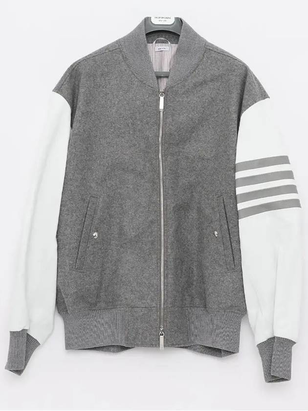 Men's Melton Wool 4-Bar Oversized Bomber Jacket Grey - THOM BROWNE - BALAAN 4