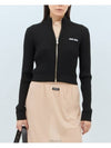 Logo Patch Rib High Neck Zip-Up Wool Cardigan Black - MIU MIU - BALAAN 3