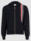 Three Stripe Intarsia Stitching Relaxed Fit Merino Wool Zip Up Hoodie Navy - THOM BROWNE - BALAAN 3