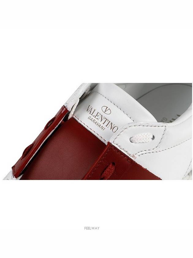 Men's Rockstude Open Leather Low Top Sneakers White Red - VALENTINO - BALAAN 8