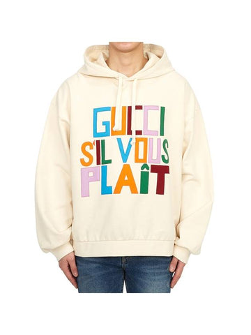 Men's Logo Patch Felted Hoodie Ivory - GUCCI - BALAAN 1