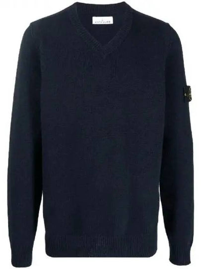 Wappen Patch V Neck Knit Top Navy - STONE ISLAND - BALAAN 2