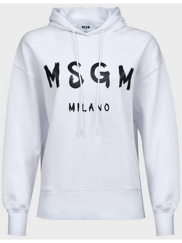 Brushed Logo Print Cotton Hoodie White - MSGM - BALAAN 1