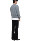 Men's Diagonal Stripe Stitch Classic Shetland Wool V-Neck Cardigan Blue - THOM BROWNE - BALAAN 7