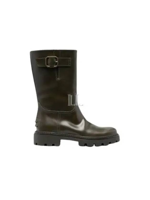 Buckle Detail Leather Mid Boots Black - TOD'S - BALAAN 2