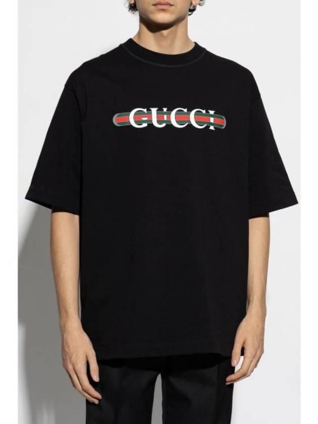 Logo Print Short Sleeve T-Shirt Black - GUCCI - BALAAN 6