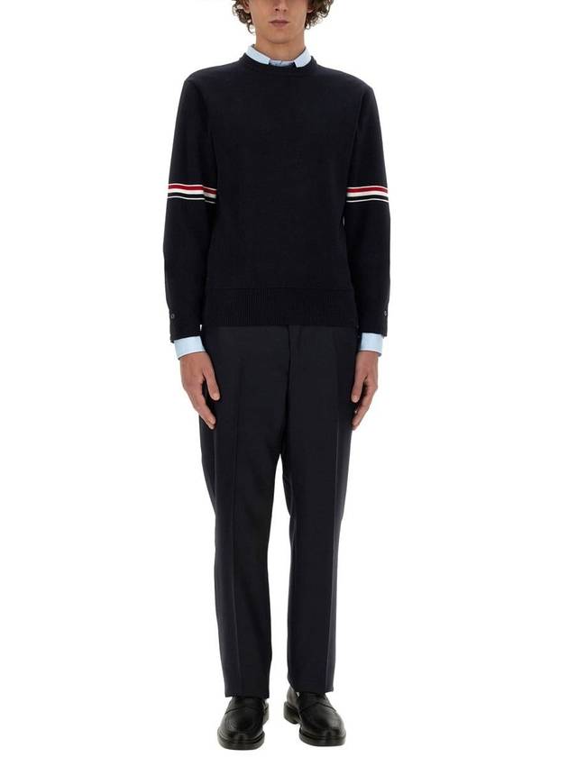 Men's Milan Stitch Armband Crew Neck Knit Top Navy - THOM BROWNE - BALAAN 3