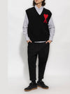 Embroidered Heart Logo Stripe Long Sleeve Shirt Black White - AMI - BALAAN 3