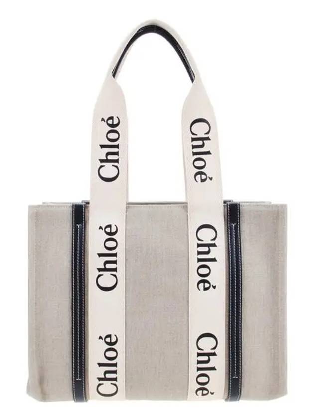 Woody Canvas Medium Tote Bag White Navy - CHLOE - BALAAN 2