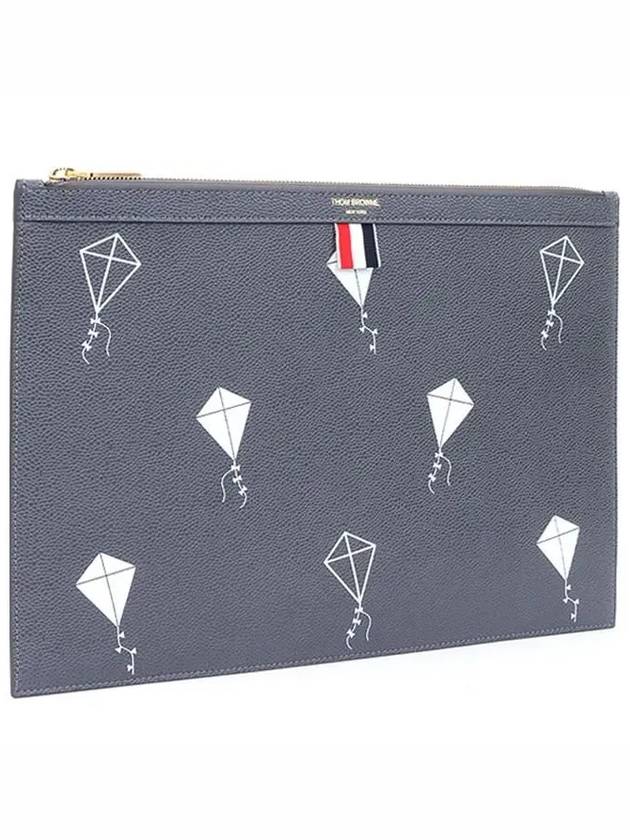 Pebble Grain Half Drop Print Medium Clutch Bag Dark Gray - THOM BROWNE - BALAAN.