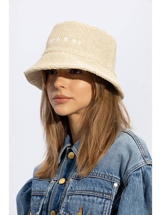 Embroidered Logo Cotton Bucket Hat Beige - MARNI - BALAAN 3