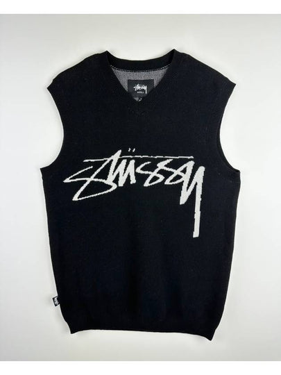 Smooth Stock Logo Knit Vest Black - STUSSY - BALAAN 2