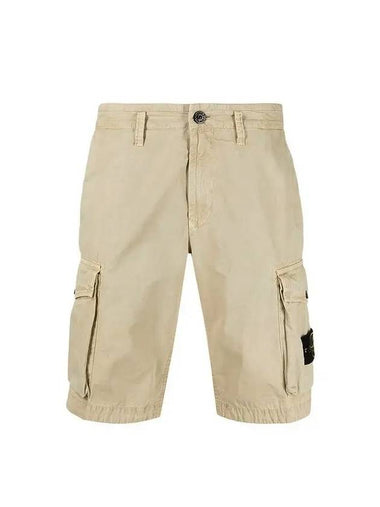 Men's Wappen Cotton Bermuda Cargo Shorts Beige - STONE ISLAND - BALAAN 1