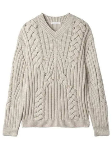 Cable V neck knit cream white - HELMUT LANG - BALAAN 1