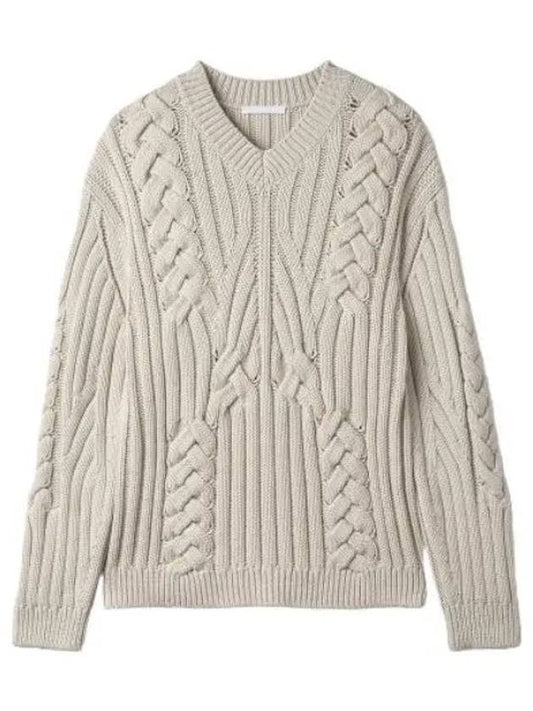 Cable V neck knit cream white - HELMUT LANG - BALAAN 1