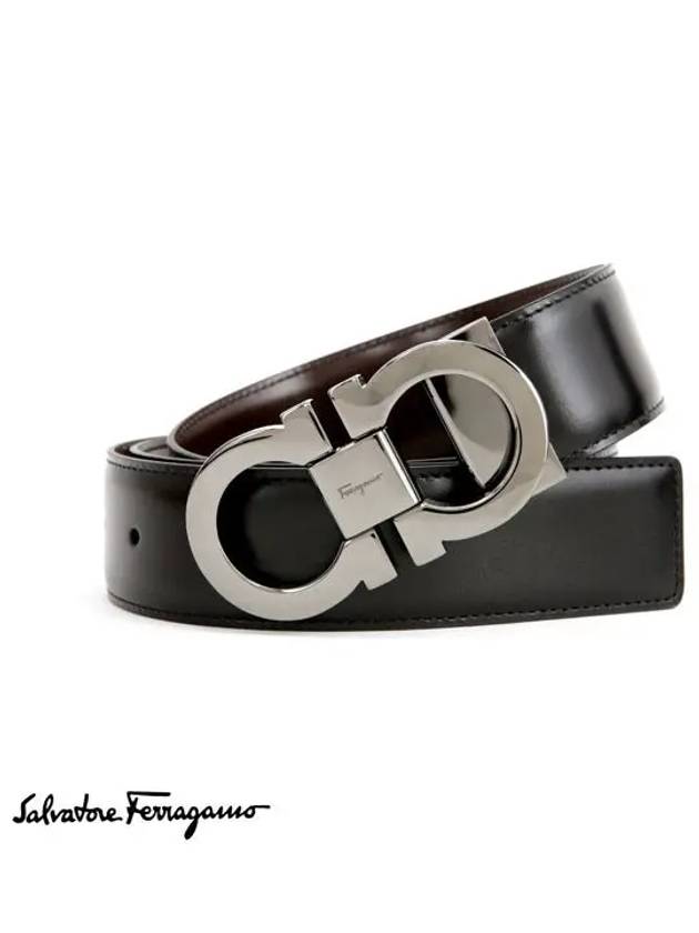 Double Gancini Reversible Leather Belt Black Auburn - SALVATORE FERRAGAMO - BALAAN 2