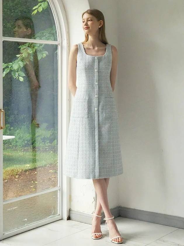 JANE U neck Sleeveless Tweed dress sky blue - AME - BALAAN 5