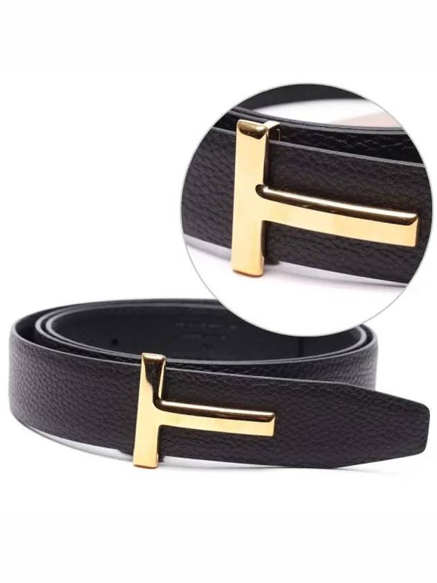 Gold Grain Leather T Icon Belt Brown Black - TOM FORD - BALAAN 2