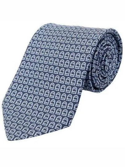 Interwoven Gancini Print Silk Tie Navy Blue - SALVATORE FERRAGAMO - BALAAN 2