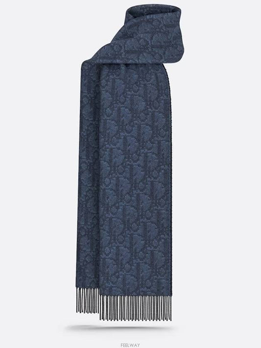 OBLIQUE Double sided Scarf Blue Navy Cashmere - DIOR - BALAAN 1