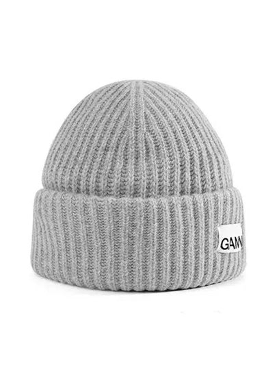 Logo Patch Knit Beanie Grey - GANNI - BALAAN 2