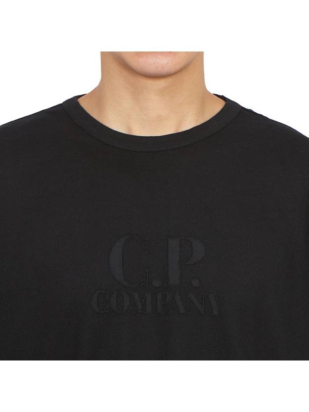 Piquet Waffle Logo Short Sleeve T-Shirt Black - CP COMPANY - BALAAN 6