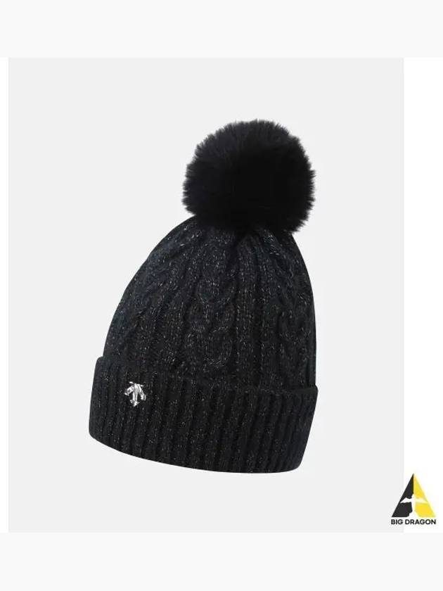 Women s Detachable Pom Beanie Black Gold SP422UKCO1 - DESCENTE - BALAAN 1