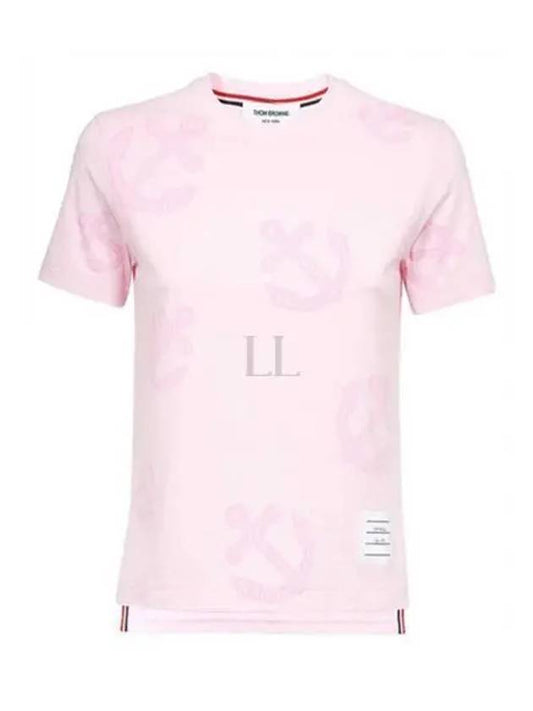 Women's Anchor Logo Round Short Sleeve T-Shirt Pink - THOM BROWNE - BALAAN 2