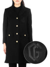 Women's Double G Embroidery Wool Single Coat Black - GUCCI - BALAAN 2