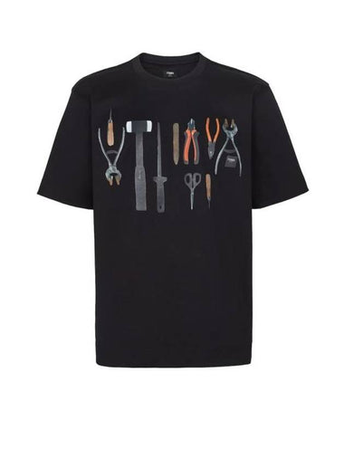 Tools Print Crew Neck Short Sleeve T-Shirt Black - FENDI - BALAAN 1