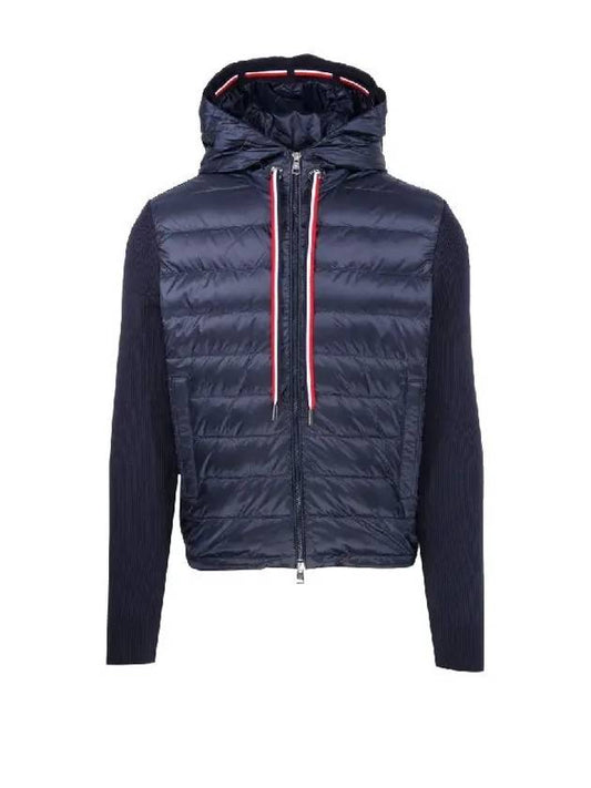 Logo Patch Down Hoodie Cardigan Navy - MONCLER - BALAAN 2