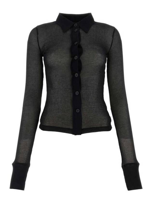 Rib See-Through Button-Up Shirt Black - HELMUT LANG - BALAAN 2