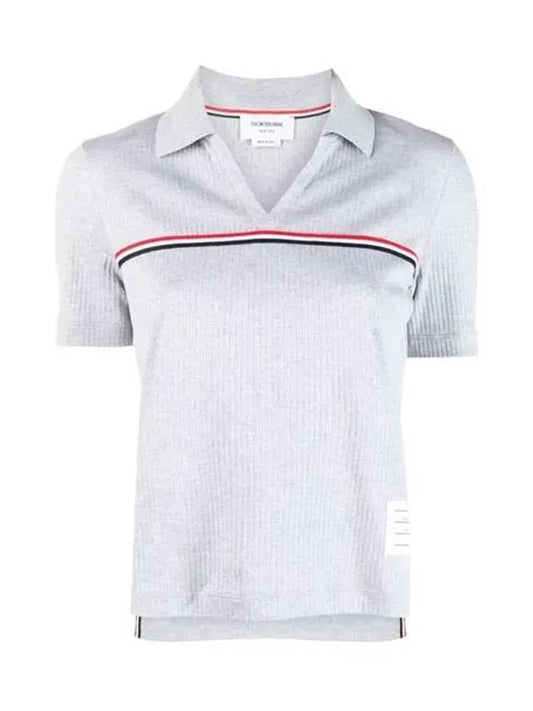 Three Stripes High Twist Rib Polo Shirt Grey - THOM BROWNE - BALAAN 1