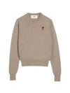 Heart Embroidered Logo Crew Neck Knit Top Beige - AMI - BALAAN 2