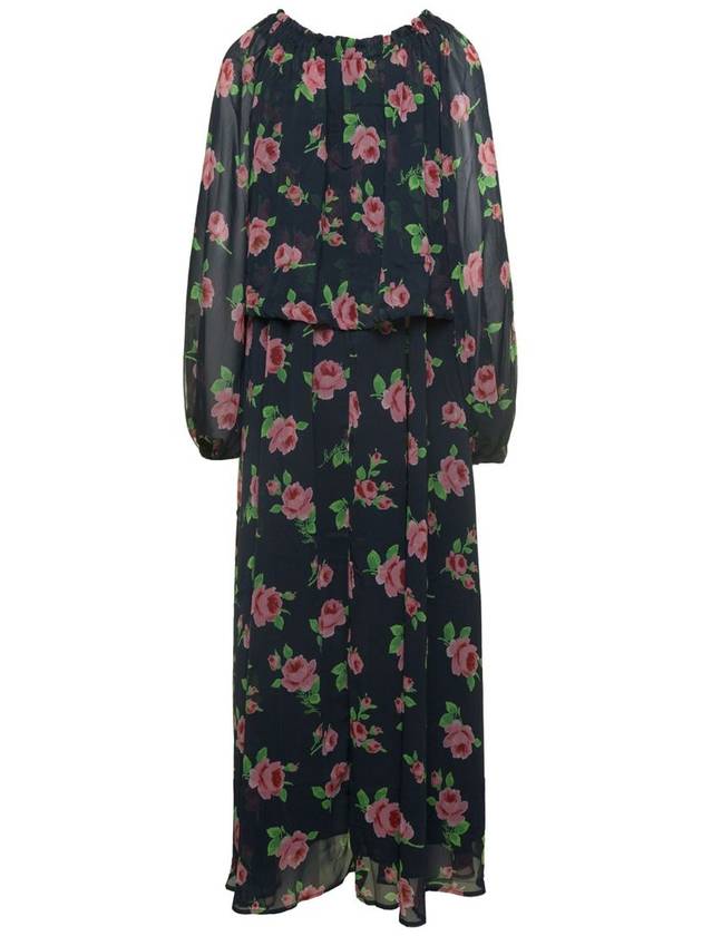 Maxi Multicolor Dress With All-Over Roses Print In Chiffon Woman - ROTATE - BALAAN 2