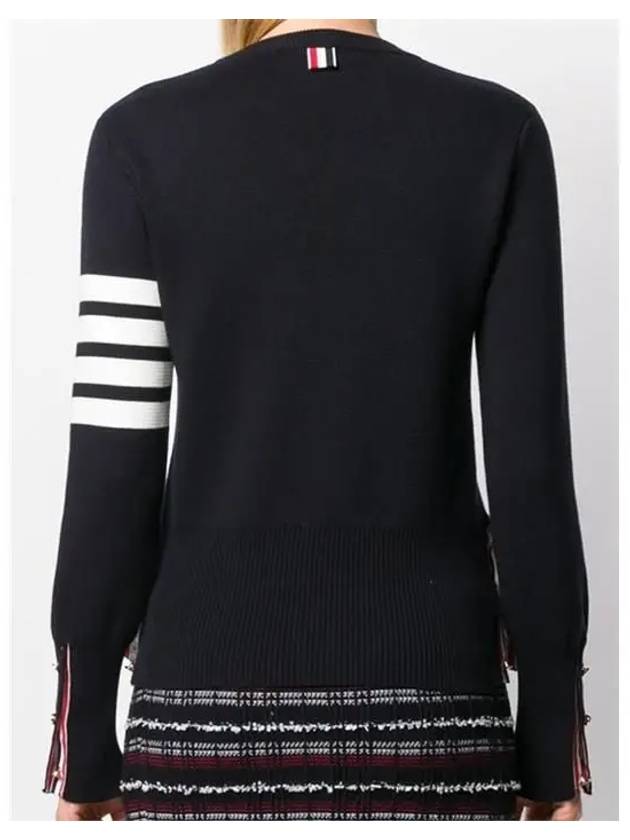 Milano Stitch Crewneck 4-Bar Cotton Crepe Knit Top Navy - THOM BROWNE - BALAAN 4