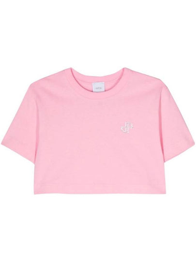 Logo Crop Cotton Short Sleeve T-Shirt Pink - PATOU - BALAAN 2