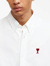 Button Down Boxy Fit Oxford Long Sleeve Shirt Natural White - AMI - BALAAN 8